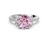 White gold Fancy Pink Round  Diamond Three-Stone Pave Band with Four-Prong Setting