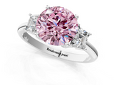 White gold Fancy Pink Round  Diamond Three-Stone Ring with Trapezoid Side Stones and Prong Setting_1