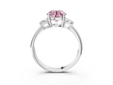 White gold Fancy Pink Round  Diamond Three-Stone Ring with Trapezoid Side Stones and Prong Setting_3