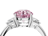 White gold Fancy Pink Round  Diamond Three-Stone Ring with Trapezoid Side Stones and Prong Setting_4