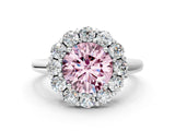 White gold Fancy Pink Round  Halo Cluster Diamond Engagement Ring with Prong Setting and Polished Band_19