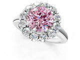 White gold Fancy Pink Round  Halo Cluster Diamond Engagement Ring with Prong Setting and Polished Band_21