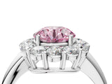 White gold Fancy Pink Round  Halo Cluster Diamond Engagement Ring with Prong Setting and Polished Band_24