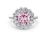 White gold Fancy Pink Round  Halo Cluster Diamond Engagement Ring with Solitaire Band and Prong Setting_65