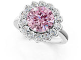 White gold Fancy Pink Round  Halo Cluster Diamond Engagement Ring with Solitaire Band and Prong Setting_78