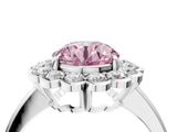 White gold Fancy Pink Round  Halo Cluster Diamond Engagement Ring with Solitaire Band and Prong Setting_81