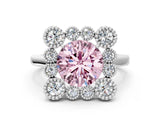 White gold Fancy Pink Round  Halo Diamond Cluster Engagement Ring with Milgrain Bezel Setting and Solitaire Band_64