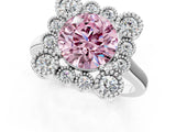 White gold Fancy Pink Round  Halo Diamond Cluster Engagement Ring with Milgrain Bezel Setting and Solitaire Band_70