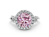 White gold Fancy Pink Round  Halo Diamond Engagement Ring with Filigree Band and Four-Prong Setting_7