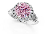 White gold Fancy Pink Round  Halo Diamond Engagement Ring with Filigree Band and Four-Prong Setting_8