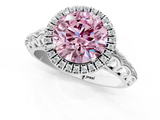 White gold Fancy Pink Round  Halo Diamond Engagement Ring with Intricate Filigree Band and Four-Prong Setting_1
