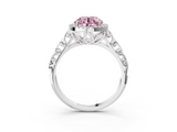 White gold Fancy Pink Round  Halo Diamond Engagement Ring with Intricate Filigree Band and Four-Prong Setting_3