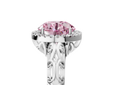 White gold Fancy Pink Round  Halo Diamond Engagement Ring with Intricate Filigree Band and Four-Prong Setting_5