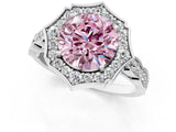 White gold Fancy Pink Round  Halo Diamond Engagement Ring with Milgrain Band and Four-Prong Setting_42