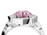 White gold Fancy Pink Round  Halo Diamond Engagement Ring with Milgrain Band and Four-Prong Setting_45