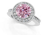 White gold Fancy Pink Round  Halo Diamond Engagement Ring with Milgrain Pave Band and Four-Prong Setting_190