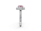 White gold Fancy Pink Round  Halo Diamond Engagement Ring with Milgrain Pave Band and Four-Prong Setting_191