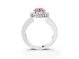 White gold Fancy Pink Round  Halo Diamond Engagement Ring with Milgrain Pave Band and Four-Prong Setting_192