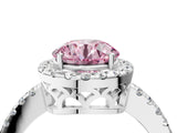White gold Fancy Pink Round  Halo Diamond Engagement Ring with Pavé Band and Four-Prong Setting_91