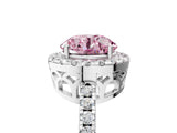 White gold Fancy Pink Round  Halo Diamond Engagement Ring with Pavé Band and Four-Prong Setting_92