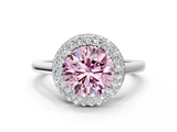 White gold Fancy Pink Round  Halo Diamond Engagement Ring with Solitaire Band and Four-Prong Setting