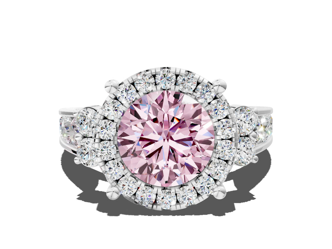 White gold Fancy Pink Round  Halo Diamond Engagement Ring with Split Shank and Four-Prong Setting_35