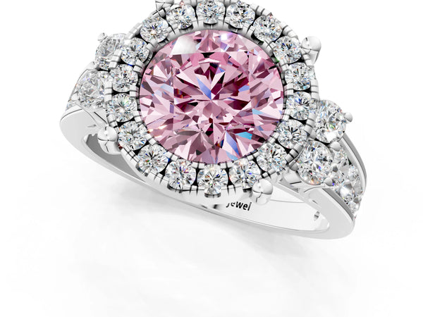 Platinum Fancy Pink Round  Halo Diamond Engagement Ring with Split Shank and Four-Prong Setting