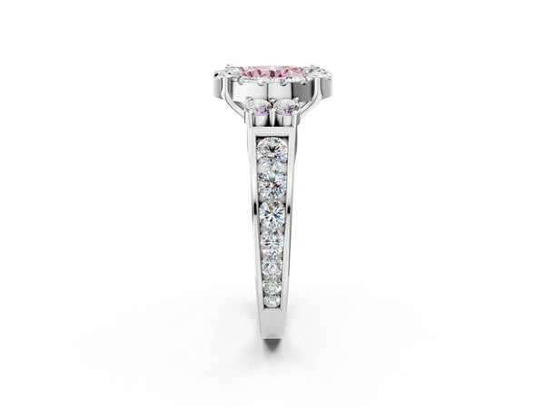 Platinum Fancy Pink Round  Halo Diamond Engagement Ring with Split Shank and Four-Prong Setting
