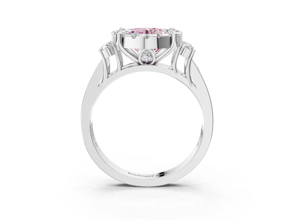 Platinum Fancy Pink Round  Halo Diamond Engagement Ring with Split Shank and Four-Prong Setting