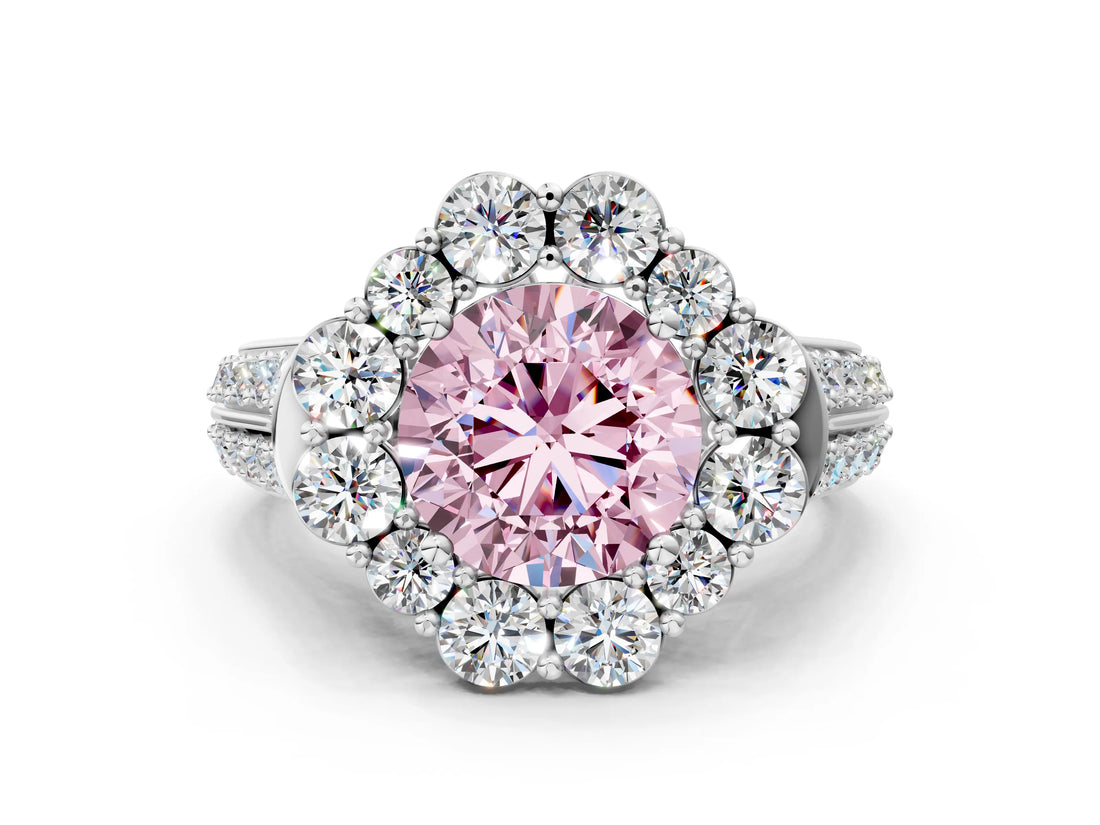 White gold Fancy Pink Round  Halo Diamond Engagement Ring with Split Shank and Prong Setting_27