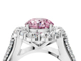 White gold Fancy Pink Round  Halo Diamond Engagement Ring with Split Shank and Prong Setting_31