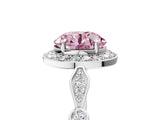 White gold Fancy Pink Round  Halo Diamond Engagement Ring with Twisted Band and Four-Prong Setting