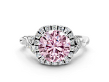 White gold Fancy Pink Round  Halo Diamond Engagement Ring with Vintage-Inspired Band and Four-Prong Setting_3