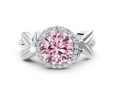 White gold Fancy Pink Round  Halo Diamond Floral Band with Four-Prong Setting_35