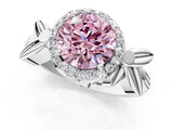 White gold Fancy Pink Round  Halo Diamond Floral Band with Four-Prong Setting_36