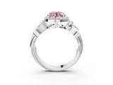 White gold Fancy Pink Round  Halo Diamond Floral Band with Four-Prong Setting_38