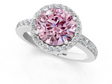 White gold Fancy Pink Round  Halo Diamond Pavé Band Ring with Prong Setting_1
