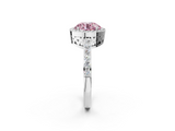 White gold Fancy Pink Round  Halo Diamond Pavé Band Ring with Prong Setting_2