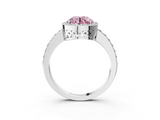 White gold Fancy Pink Round  Halo Diamond Pavé Band Ring with Prong Setting_3