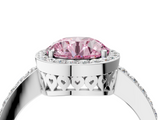 White gold Fancy Pink Round  Halo Diamond Pavé Band Ring with Prong Setting_4
