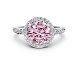White gold Fancy Pink Round  Halo Diamond Pavé Band Ring with Prong Setting