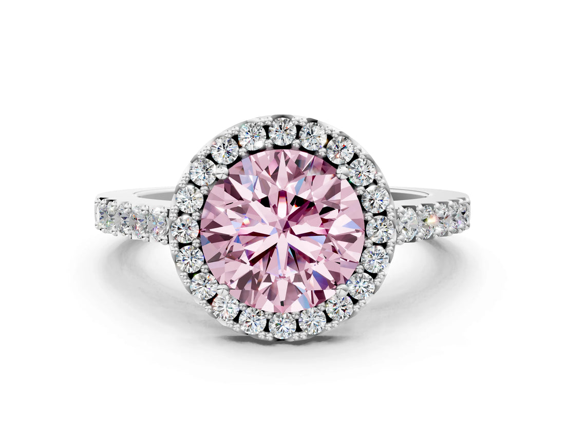White gold Fancy Pink Round  Halo Diamond Pavé Solitaire Ring_63