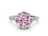 White gold Fancy Pink Round  Halo Diamond Pave Band Ring with Four-Prong Setting_15