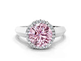 White gold Fancy Pink Round  Halo Diamond Ring with Cathedral Band and Four-Prong Setting_28