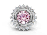 White gold Fancy Pink Round  Halo Diamond Ring with Milgrain Edge and Round Prong Setting_35