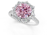 White gold Fancy Pink Round  Halo Diamond Ring with Pavé Band and Prong Setting_1