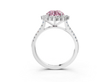 White gold Fancy Pink Round  Halo Diamond Ring with Pavé Band and Prong Setting_3