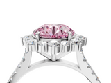 White gold Fancy Pink Round  Halo Diamond Ring with Pavé Band and Prong Setting_4