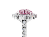 White gold Fancy Pink Round  Halo Diamond Ring with Pavé Band and Prong Setting_5