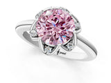 White gold Fancy Pink Round  Halo Diamond Ring with Round Cluster Setting, Solitaire Band, and Four-Prong Setting_30